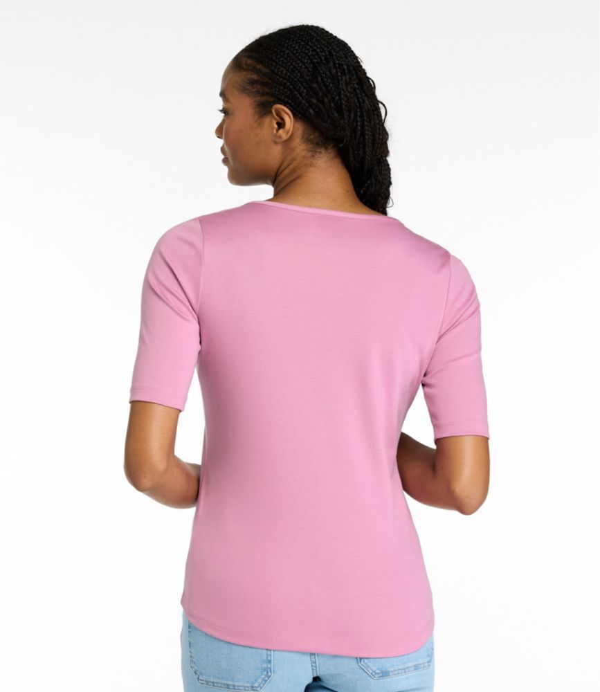 Women's Pima Cotton Tee, Elbow-Sleeve Boatneck