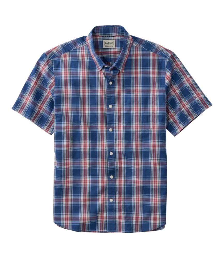 Men's Comfort Stretch Performance&reg; Shirt, Short-Sleeve, Slightly Fitted Untucked Fit, Plaid, Deep Blue, small image number 1