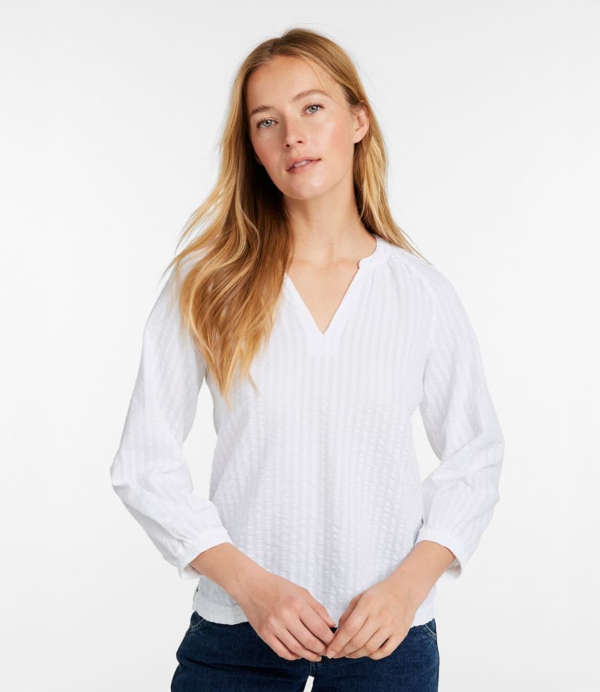 Women's Bean's Seacoast Seersucker Splitneck Shirt