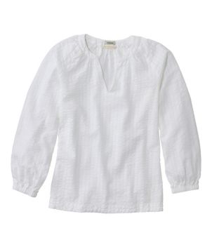 Women's Bean's Seacoast Seersucker Splitneck Shirt, New