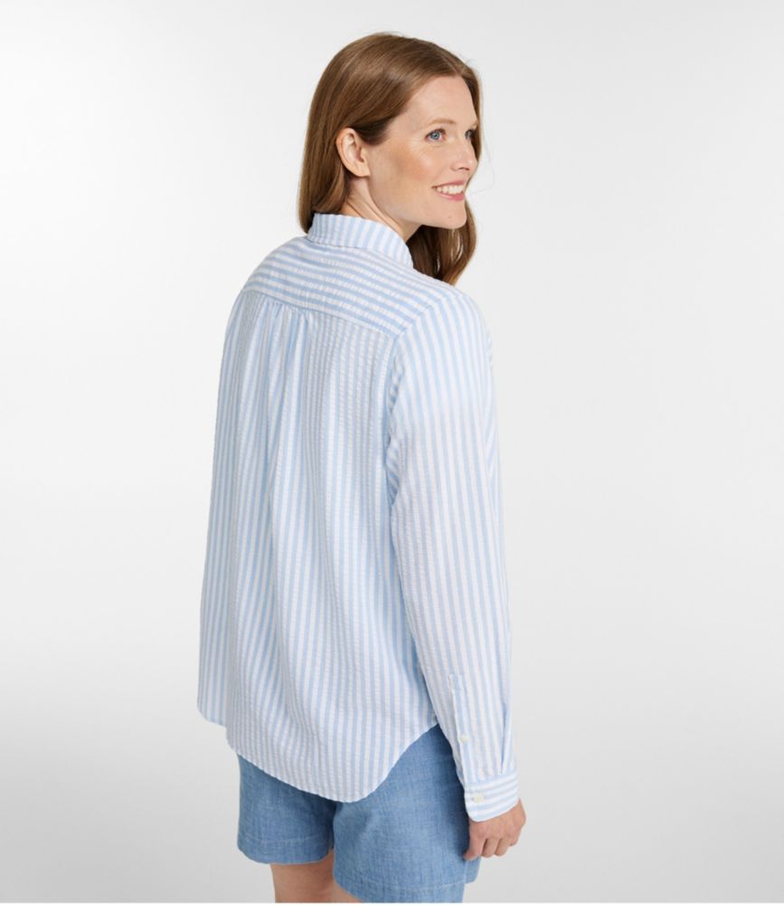 Women's Bean's Seacoast Seersucker Big Shirt, Brightwater Blue Stripe, small image number 3