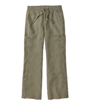 Women's Premium Linen Breezy Pull-On Utility Pants, Mid-Rise Wide-Leg, New