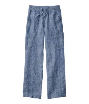 Women's Premium Linen Breezy Pull-On Utility Pants, Mid-Rise Wide-Leg, New
