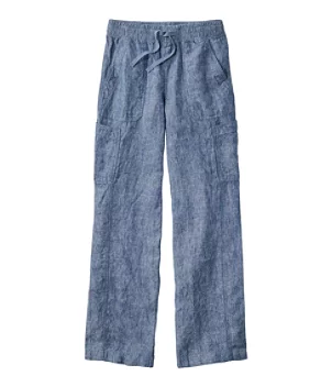 Women's Premium Linen Breezy Pull-On Utility Pants, Mid-Rise Wide-Leg
