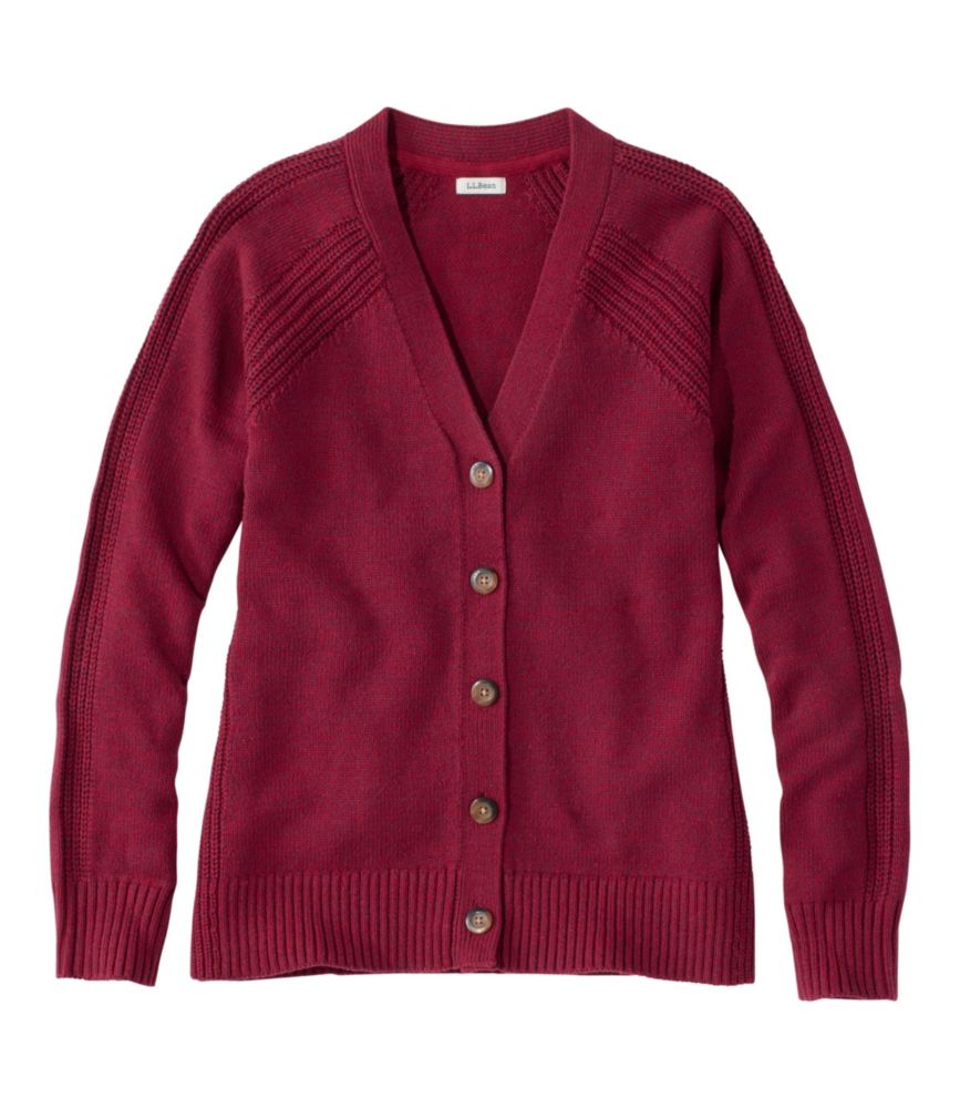 Women's Mariner Shaker Sweater, V-Neck Cardigan, Bordeaux/Fig Marl, small image number 1