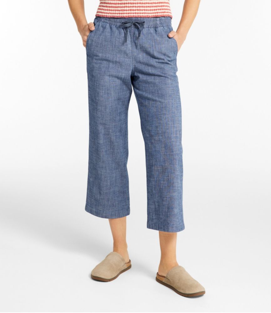 Women's Lakewashed Pull-On Chinos, Mid-Rise Wide-Leg Crop Chambray, Dark Chambray, small image number 2