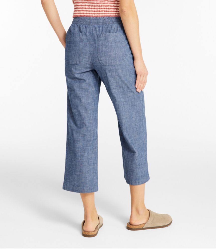 Women's Lakewashed Pull-On Chinos, Mid-Rise Wide-Leg Crop Chambray, Dark Chambray, small image number 3