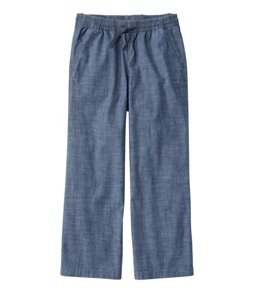 Women's Lakewashed Pull-On Chinos, Mid-Rise Wide-Leg Crop Chambray, Dark Chambray, small image number 1