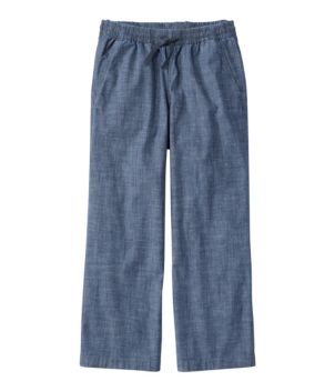 Women's Lakewashed Pull-On Chinos, Mid-Rise Wide-Leg Crop Chambray, New