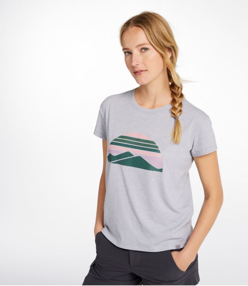 Women's Vista Camp Tee, Short-Sleeve Graphic Crew, Light Gray Heather Sunset Mountain, small image number 2
