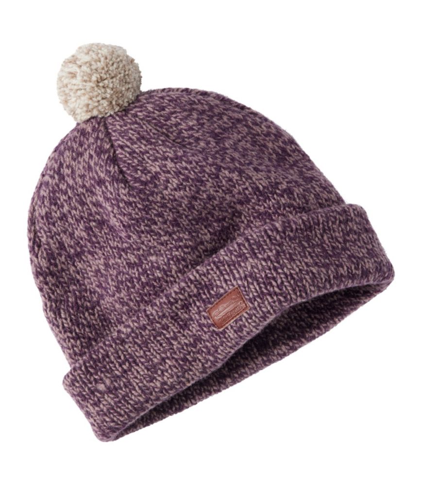 Adults' Ragg Wool Pom Hat, Smoky Mauve/Eggplant, small image number 1