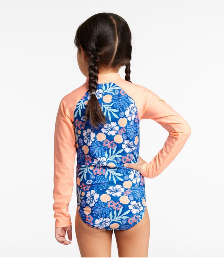 Girls' Watersports Swimwear, Rashguard One-Piece, Blue Water Hibiscus, small image number 3