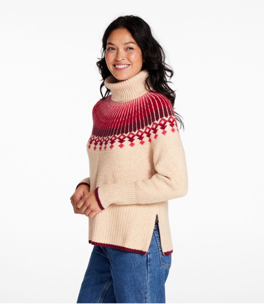 Women's SuperSoft Waffle Sweater, Turtleneck Fair Isle, Oatmeal Heather Fair Isle, small image number 2