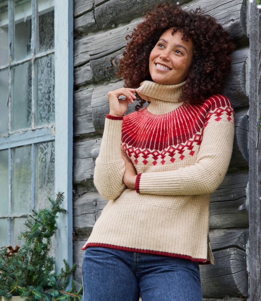 Women's SuperSoft Waffle Sweater, Turtleneck Fair Isle, Oatmeal Heather Fair Isle, small image number 5