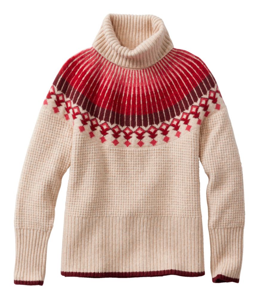 Women's SuperSoft Waffle Sweater, Turtleneck Fair Isle, Oatmeal Heather Fair Isle, small image number 1