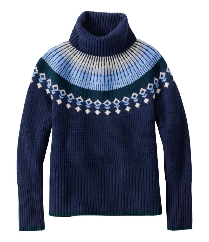 Women's SuperSoft Waffle Sweater, Turtleneck Fair Isle, Classic Navy/Mariner Blue Fair Isle, small image number 1