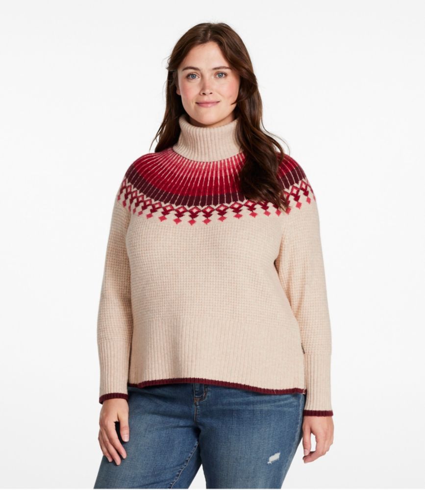 Women's SuperSoft Waffle Sweater, Turtleneck Fair Isle, Oatmeal Heather Fair Isle, small image number 2