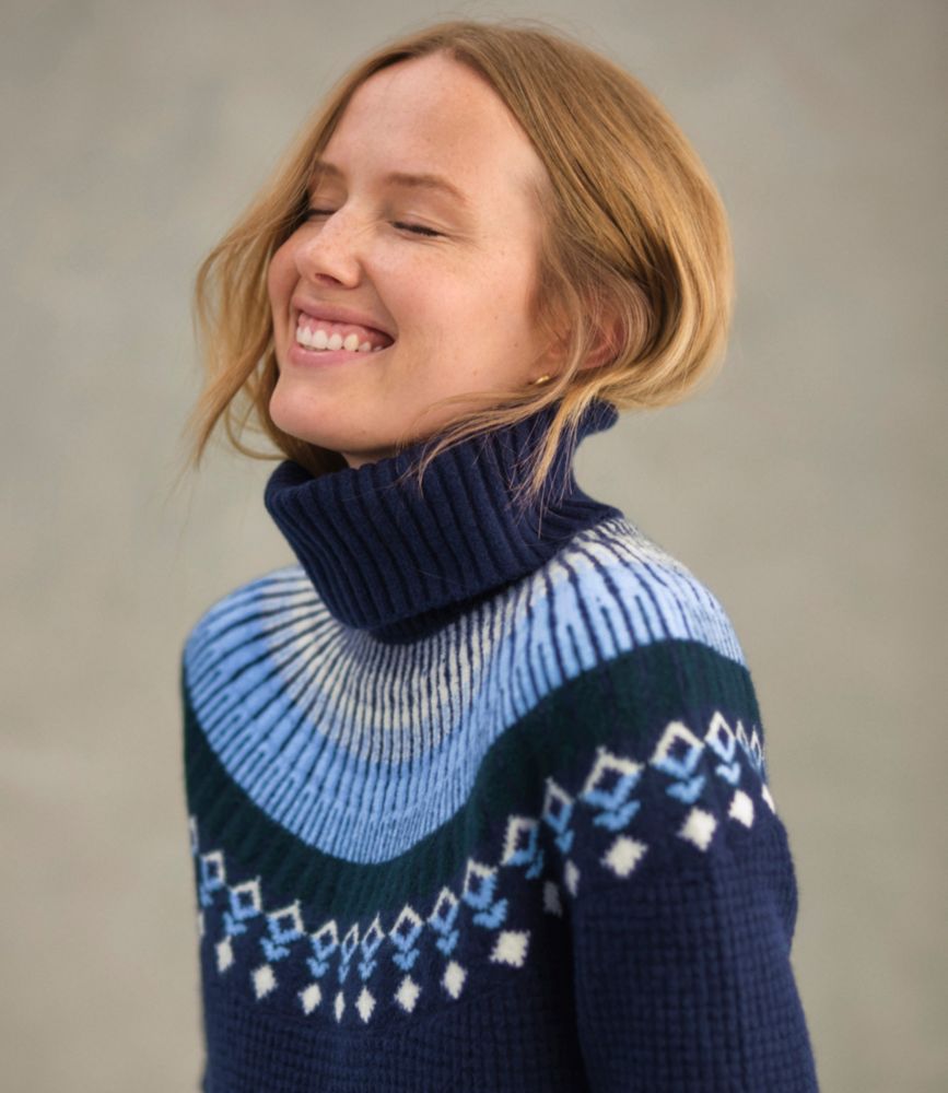 Women's SuperSoft Waffle Sweater, Turtleneck Fair Isle, Classic Navy/Mariner Blue Fair Isle, small image number 7