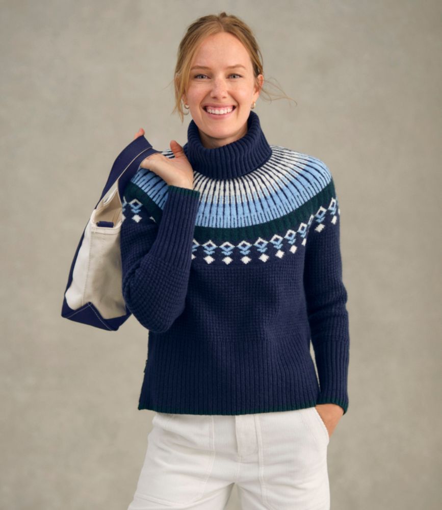 Women's SuperSoft Waffle Sweater, Turtleneck Fair Isle, Classic Navy/Mariner Blue Fair Isle, small image number 8