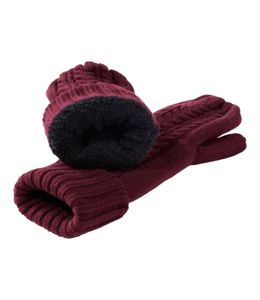 Women's Heritage Cable Mittens, Bordeaux, small image number 2