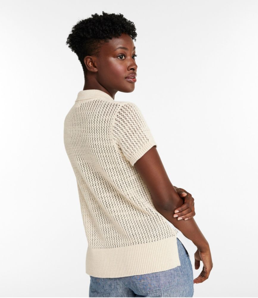 Women's Organic Cotton Slub Pointelle Sweater, Polo, Dark Twilight Blue, small image number 3