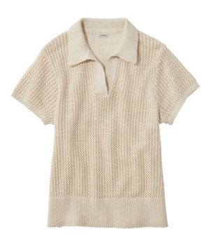 Women's Organic Cotton Slub Pointelle Sweater, Polo, New