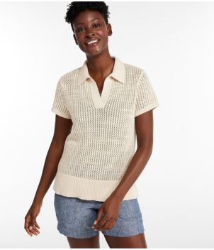 Women's Organic Cotton Slub Pointelle Sweater, Polo, New