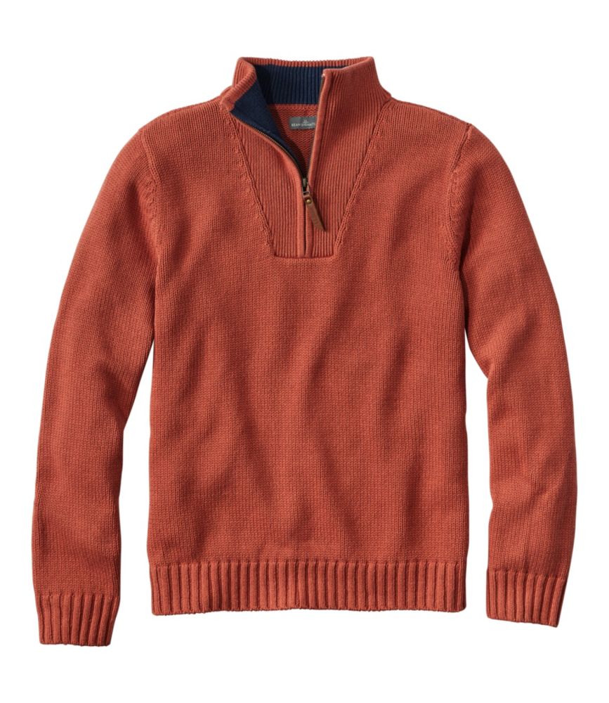 Men's Signature Organic Cotton Sweater, Quarter-Zip, Faded Redwood, small image number 1