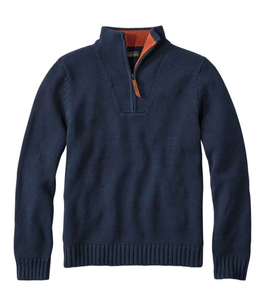Men's Signature Organic Cotton Sweater, Quarter-Zip, Navy, small image number 1