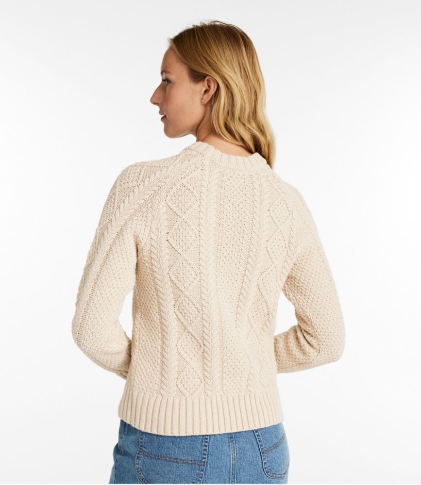Women's Signature Cotton Fisherman Sweater, Crewneck, Navy, small image number 3