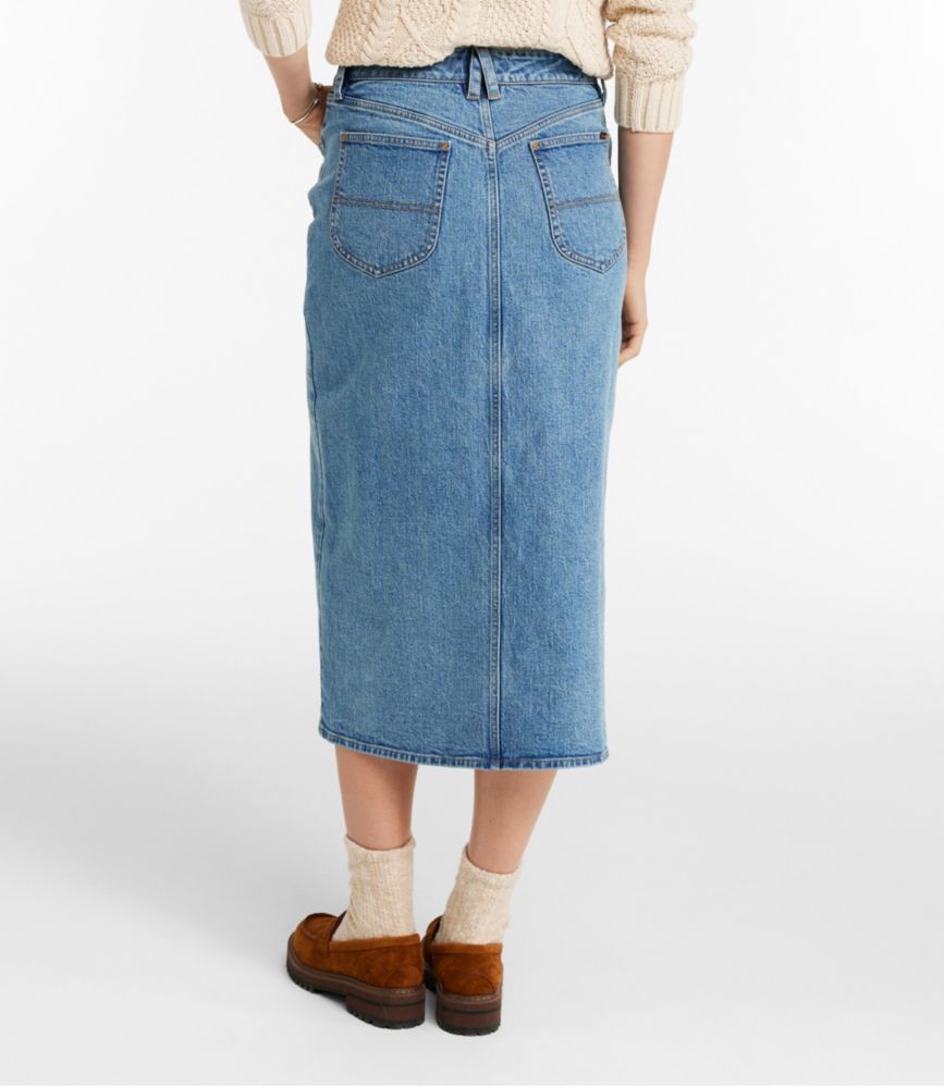 Women's Signature Heritage Denim Midi Skirt, Tumbled Indigo, small image number 3