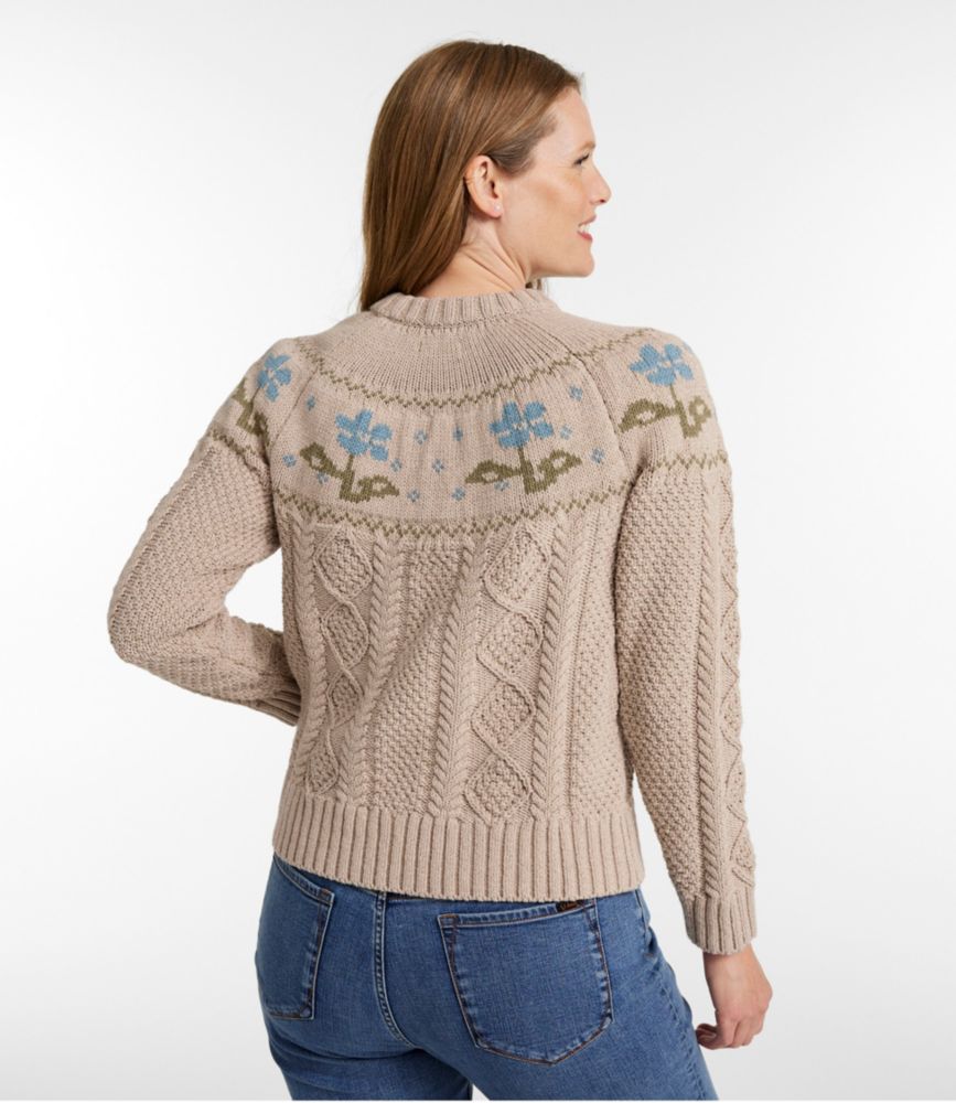 Women's Signature Cotton Fisherman Sweater, Crewneck Novelty, Foggy Blue Boot Fair Isle, small image number 3