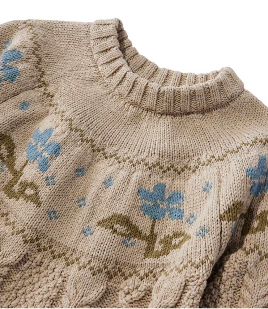 Women's Signature Cotton Fisherman Sweater, Crewneck Novelty, Foggy Blue Boot Fair Isle, small image number 4
