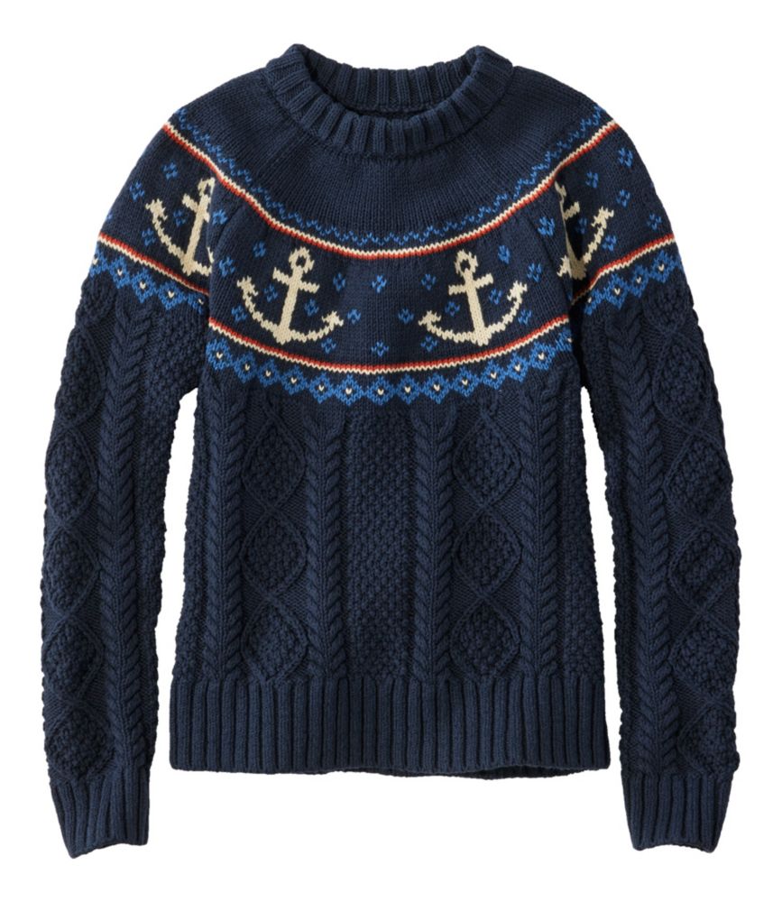 Women's Signature Cotton Fisherman Sweater, Crewneck Novelty