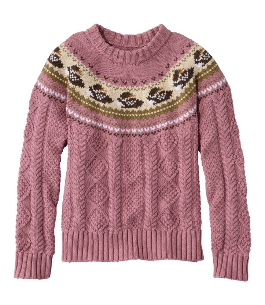 Women's Signature Cotton Fisherman Sweater, Crewneck Novelty, Washed Orchid Loon Fair Isle, small image number 1