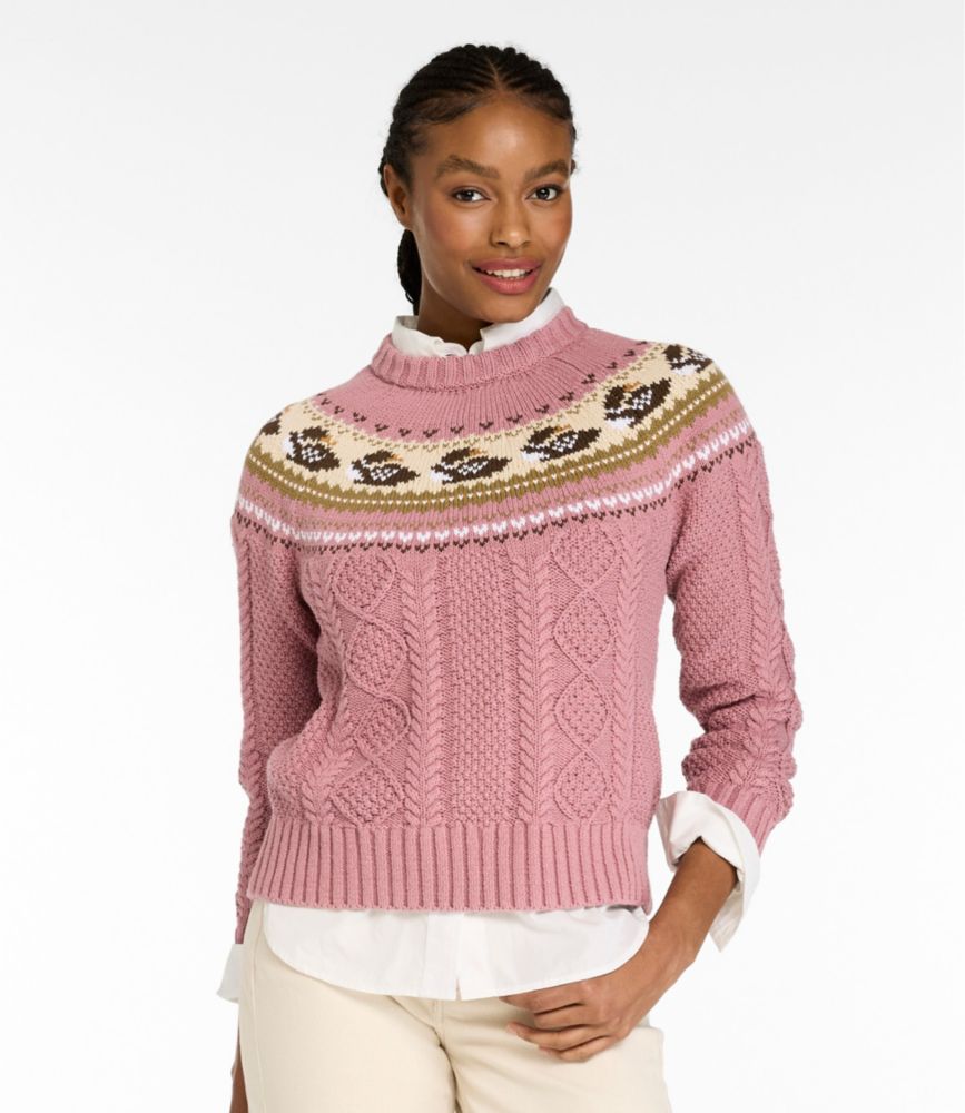 Women's Signature Cotton Fisherman Sweater, Crewneck Novelty