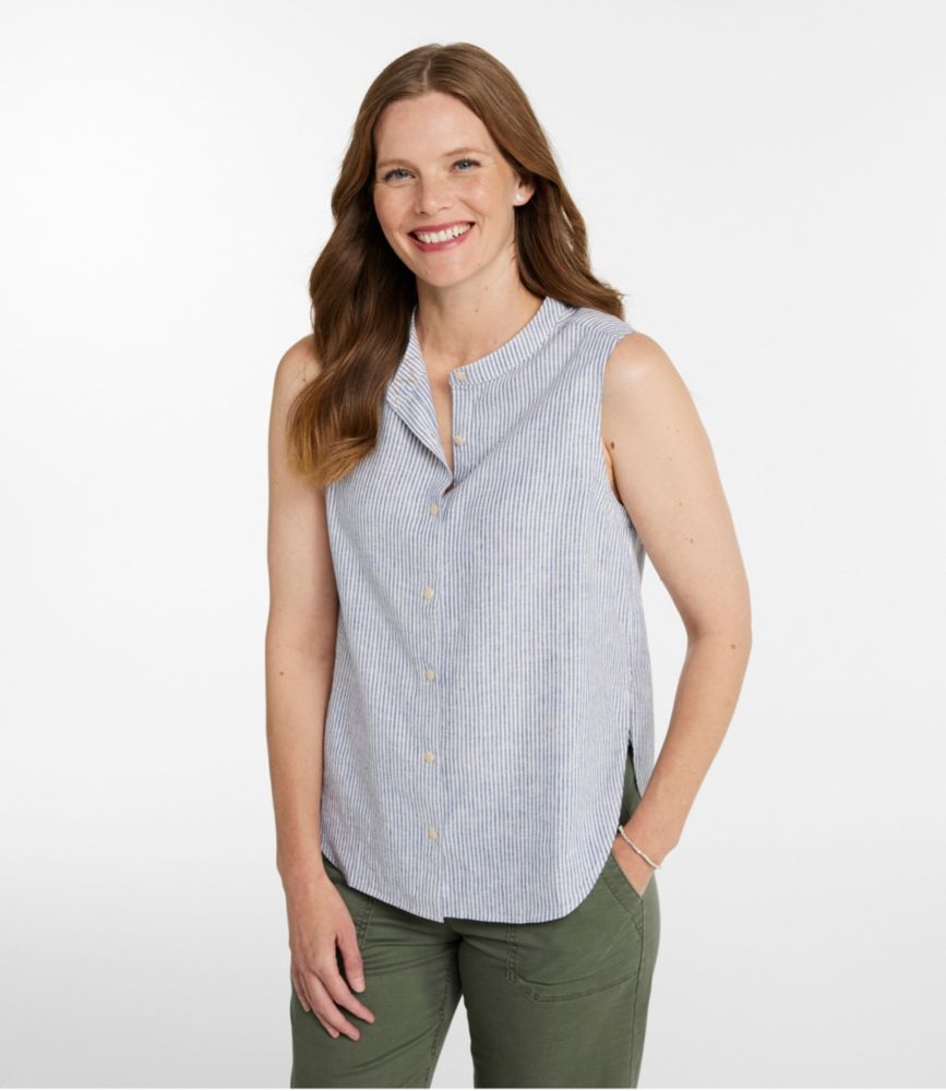 Women's Signature Linen-Blend Button-Front Shirt, Sleeveless