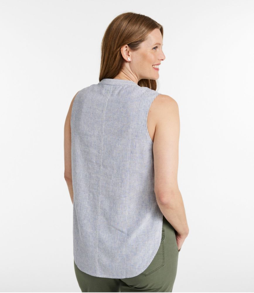 Women's Signature Linen-Blend Button-Front Shirt, Sleeveless, Indigo Ink, small image number 3