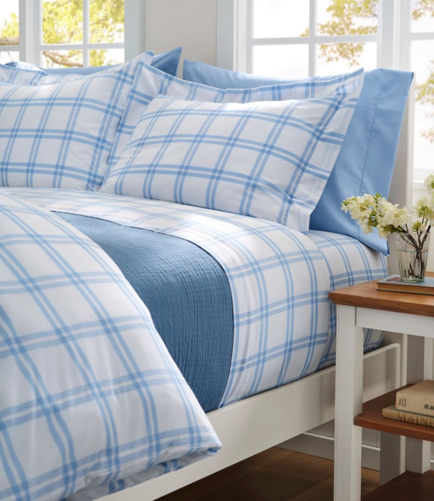 280-Thread-Count Pima Percale Sheet Collection, Windowpane, White/Lake, small image number 2