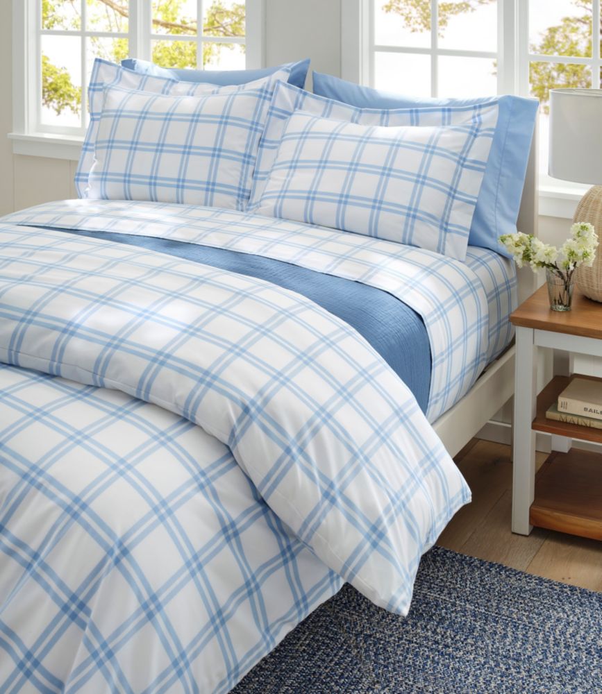 280-Thread-Count Pima Cotton Percale Comforter Cover Collection, Windowpane, White/Lake, small image number 6