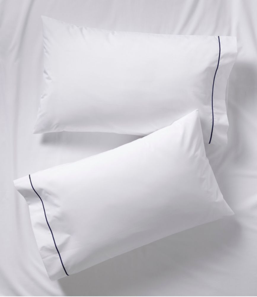 Premium Egyptian Percale Sheet Collection, Satin Stitch, White/Classic Navy, small image number 3