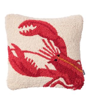 Wool Hooked Throw Pillow, Red Lobster, 14" x 14", New