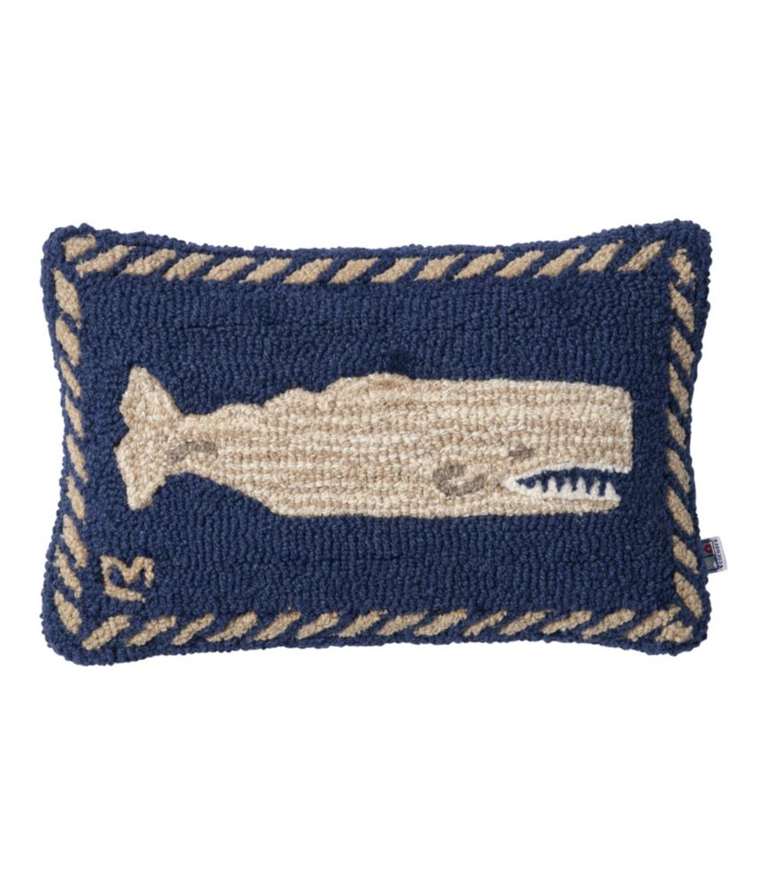 Wool Hooked Throw Pillow, Whale, 12" x 18"