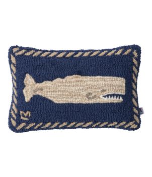 Wool Hooked Throw Pillow, Whale, 12" x 18", New