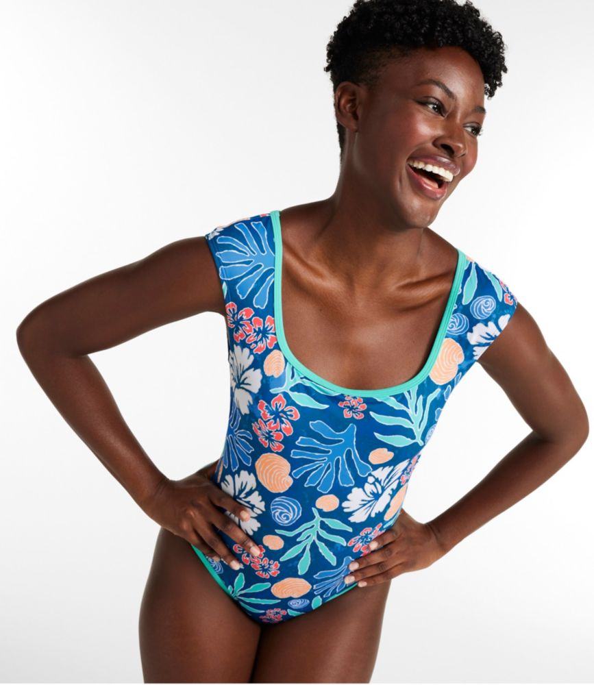 Women's Coastal Essentials Swimwear, Squareneck Tanksuit Print