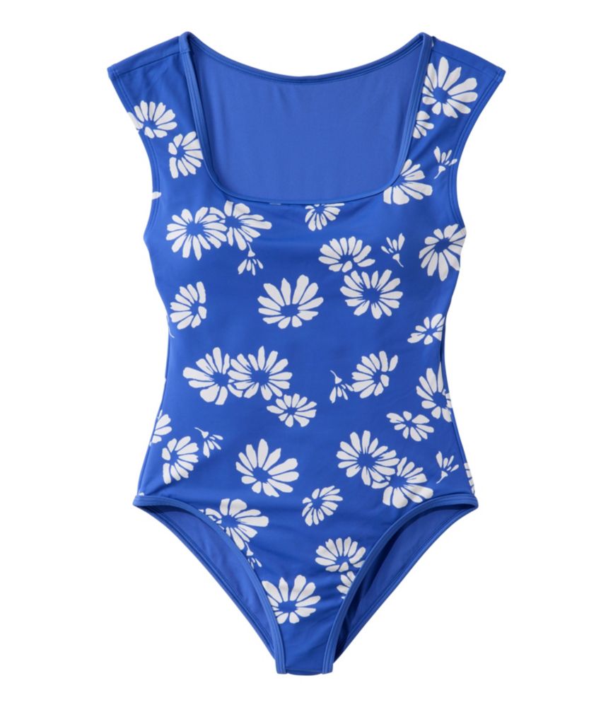 Women's Coastal Essentials Swimwear, Squareneck Tanksuit Print, French Blue Daisy, small image number 1