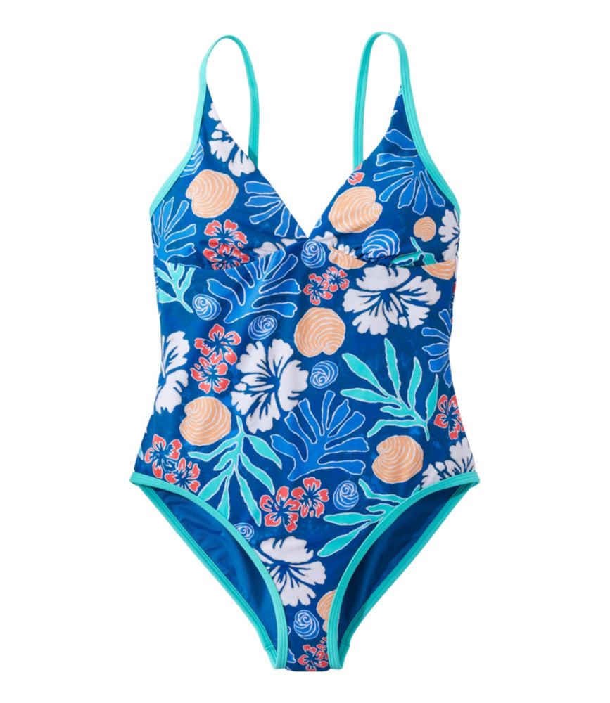 Women's Coastal Essentials Swimwear, V-Neck Tanksuit Print, Blue Water Hibiscus, small image number 1