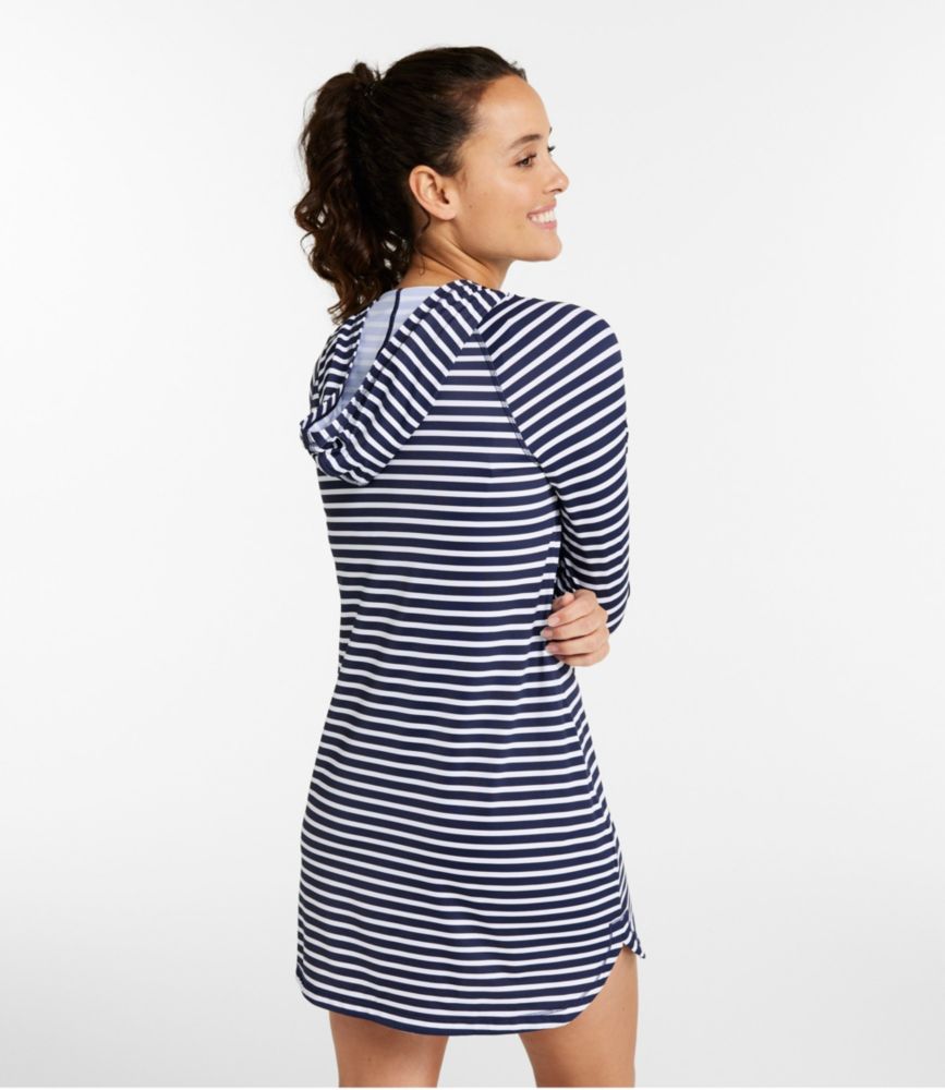 Women's SunSmart® UPF 50+ Sun Shirt, Hooded Tunic Print, Darkest Navy Sailor Stripe, small image number 3