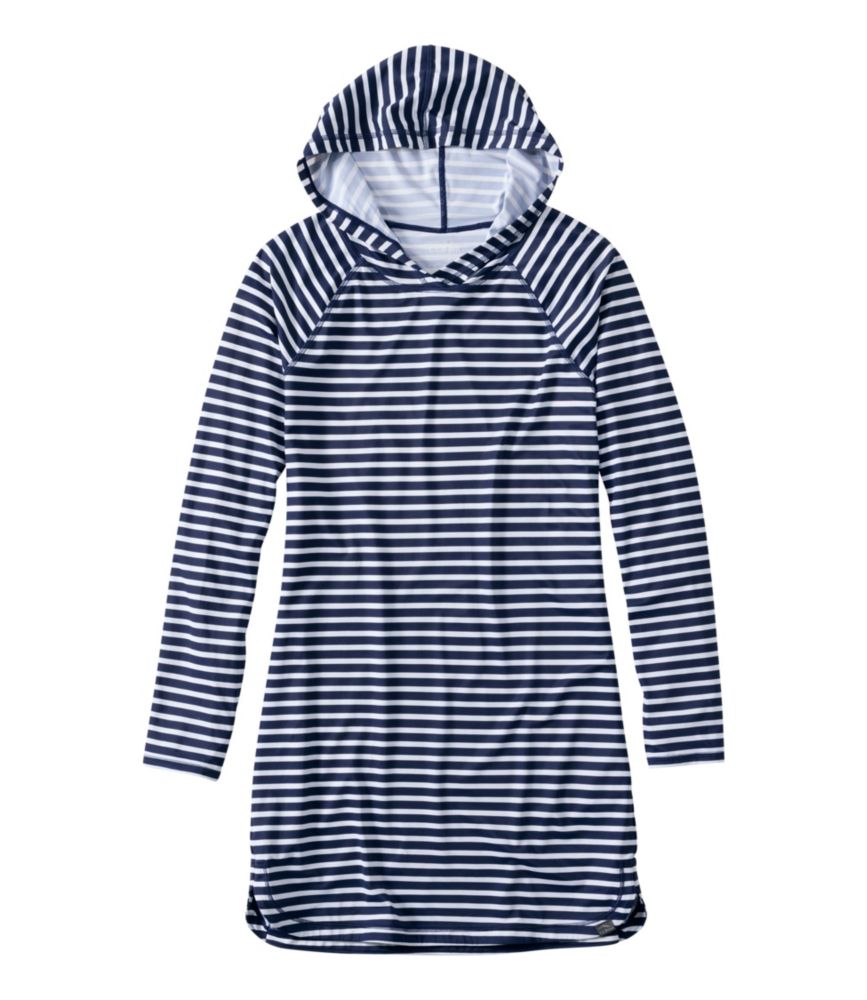 Women's SunSmart® UPF 50+ Sun Shirt, Hooded Tunic Print, Darkest Navy Sailor Stripe, small image number 1