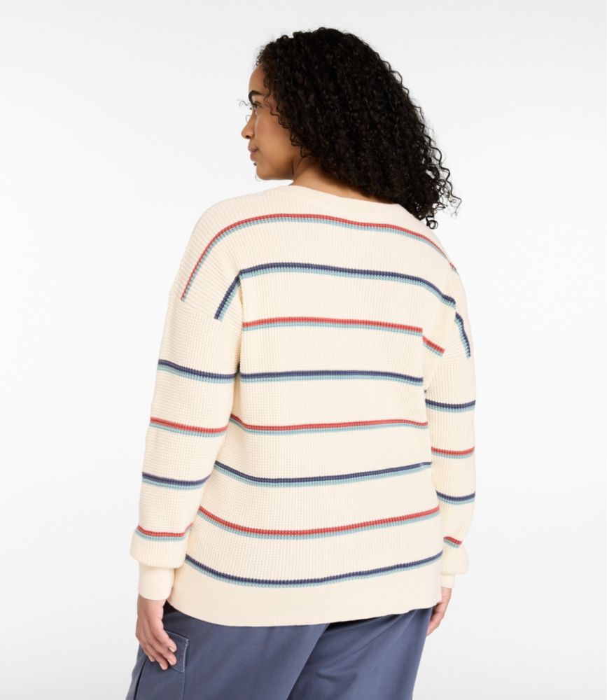 Women's Sunwashed Waffle Sweater, Pullover Stripe, Sea Salt/Seaboard Blue Multi, small image number 3
